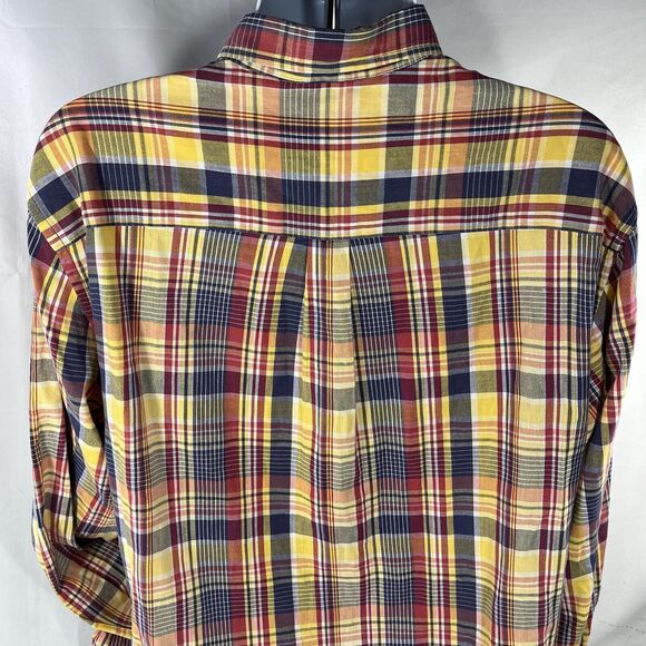 LANDS ENDS BUTTON DOWN LONG SLEEVE SHIRT MENS LARGE TALL YELLOW PLAID RED RIPPED - Picture 11 of 14